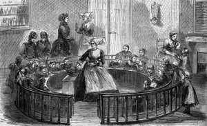 1870年、パリのクリミー通りにあったクレッシュ・サント・エウジェニーの子供部屋。 作： Unknown artist