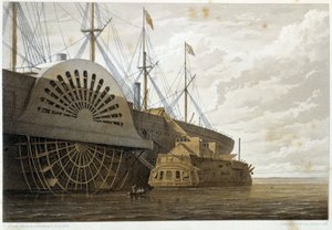 シアネスの "GreatEastern "と並んでケーブルを積んだ古いフリゲート艦 - 1860年頃、W.H.ラッセルの "The Atlantic telegraph "にて 作： Unknown artist