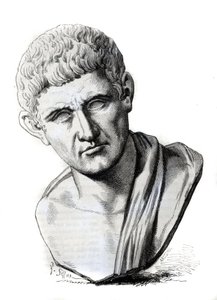 哲学者アリストテレス（紀元前384～322年）は、ローマのパラッツォ・スパダの彫刻の後に登場します。エングレービング 19世紀 作： Unknown artist