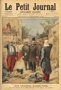 共和国大統領フェリックス・フォール(1841-1899)は、大演習中のラングレの軍隊を訪問し、訪問者全員に伝統的に、兵士のスープを味わっている。1895年9月22日、「Le petit journal」誌に掲載されたエングレーヴィング。セルバのコレクション。 作： Unknown artist