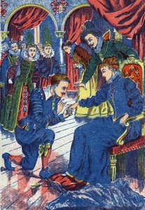 王子はロバの指輪を試す。フランスの作家、シャルル・ペロー（1628-1703）の「ロバの皮」物語の匿名の挿絵。イメージ：Marcel Vagne, Jarville Nancy, undated (19世紀後半). 作： Unknown artist