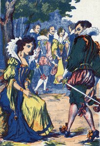 王女の愚かさが廷臣たちを遠ざけた。フランスの作家、シャルル・ペロー（1628-1703）の物語「ハンプのリケ」の匿名の挿絵。イメージ：Marcel Vagne, Jarville Nancy, undated (19世紀後半). 作： Unknown artist