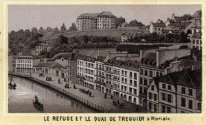 Morlaix（Finistere, Brittany地方）のTreguierの避難所と岸壁。19世紀末のクロモリトグラフ。