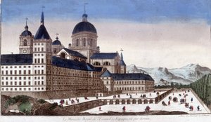スペインのエスクリアル（Escorial）の王室修道院を後ろから見たところ。 作： Unknown artist