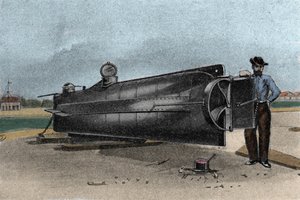 分離戦争で南軍が使用した潜水艦（サブマリン）CSS H. L. Hunley。1861-1865年 19世紀のエングレービング