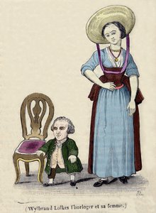 時計職人のウィルブランド・ロルクスとその妻。19世紀のエングレーヴィング。