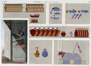 Thebes:pl 87: 東側の王の第5墓の絵画、「Egyptian Antiquites」の同墓入口の第7浮き彫り、sd.19世紀 作： Unknown artist