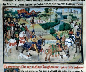 第3回十字軍リチャード・ライオン・ハート（またはイングランドのリチャード1世（1157-1199））は、1191年6月にキプロスを出発して聖地に向けて出航した。 ミニチュアはロイセット・リーデ（1420-1479）の「皇帝の年代記」から引用したもので、15世紀のもの。パリ、アーセナル図書館 作： Unknown artist