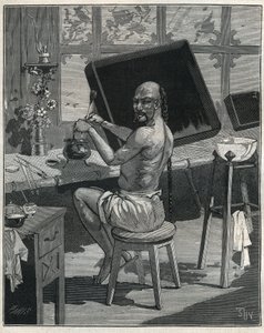 中国のトンオイルラッカー。Adolphe BITARDの "Les arts et metiers illustres "に掲載された1885年のエングレーヴィング。 作： Unknown artist