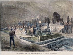 第二帝政期のパリの変貌、オスマン・パリ。パリのエグーツ（オスマン・パリの作品）での小旅行 - エングレーヴィング、19世紀後半 作： Unknown artist