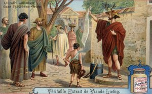古代ギリシャの旅する本屋。クロモリトグラフィー、リービッヒ像。 作： Unknown artist