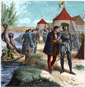 1465年10月5日、フランス国王ルイ11世とシャルル・ド・シャロレ（後のシャルル・ザ・テメレール）との間で結ばれたコンフラン条約により、貴族の反乱や公益連盟が終結した。ポール・ルージュール著「フランス百年史」（1891年）に掲載された版画。 作： Unknown artist