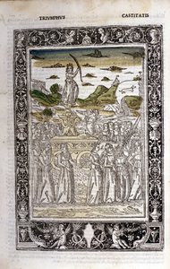 ペトラルカ（フランチェスコ・ペトラルカ）の貞操観念の勝利。ミニチュア sd.Bibl.Trivulziana, Milan. 作： Unknown artist