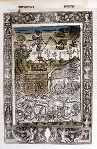 フランチェスコ・ペトラルカ（ペトラルカ）の死の凱旋。15世紀の写本。 作： Unknown artist