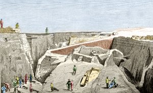 ハインリッヒ・シュリーマンが中心となって行ったトロイの発掘調査（19世紀）。19世紀。 作： Unknown artist