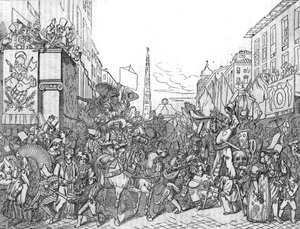 1836年のカーニバル（Carnevale）の際のローマのコルソ通り。 作： Unknown artist