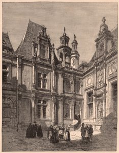 1860年、フランスのカーンにあるホテルエスコヴィルの中庭の内部からの眺め 作： Unknown