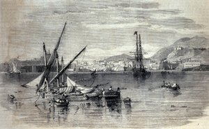 ヴィド島からのギリシャ・コルフ島の眺め。19世紀初頭の銅版画 作： Unknown artist