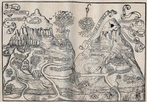 シビル山の眺め（シビル王妃の楽園）（ピラート山とシビル山の二重地図） - アントワーヌ・ド・ラ・セール（ラ・サール） 15世紀のフランスの風刺作家。 作： Unknown artist