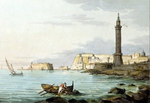 港からのナポリの眺め。左側にはオヴォ城が見える。1830年に描かれた水彩画。 作： Unknown artist