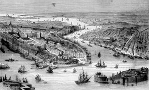 1840年頃のニューヨークの風景。 作： Unknown artist