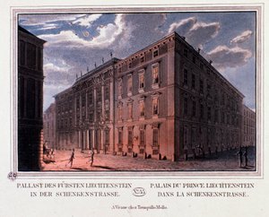 オーストリア・ウィーンのリヒテンシュタイン王子の宮殿の眺め。1820年のエングレーヴィング 個人蔵 作： Unknown artist