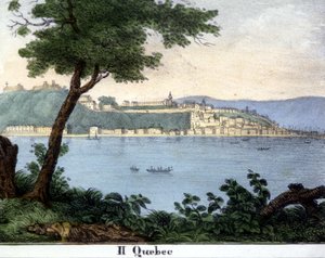 19世紀初頭のケベック・シティの風景。カラーリトグラフ。 作： Unknown artist