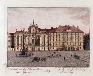 ウィーンの戦時首相官邸のホテルの眺め。オーストリア 1815年のエングレーヴィング 個人蔵 作： Unknown artist