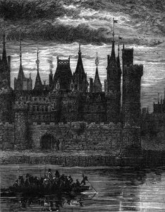 14世紀のルーヴル美術館の風景。"Le Journal de la jeunesse "に掲載された版画 作： Unknown artist