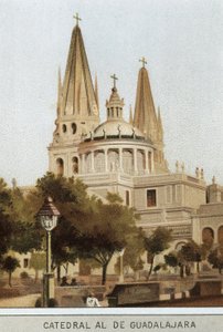メキシコ・シティのグアダラハラ大聖堂の眺め。19世紀のクロモリトグラフ 作： Unknown artist