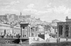 アテネの市街地の眺め。1877年に描かれたもの。