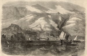 ポルトガルのマデレ島にあるフンシャルの街の風景。2月29日付「The Illustrated London News」に掲載された版画