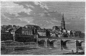 19世紀末のメジエールの街の風景。1888年の「le journal de la Jeunesse」に掲載されたエングレーヴィング。 作： Unknown artist