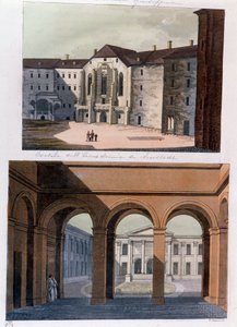 ウィーンのノイシュタットのアカデミーの中庭と公衆浴場の眺め。オーストリア 1826年のエングレーヴィング 個人蔵 作： Unknown artist