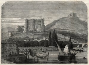イタリア、ラ・スペツィアの砦の眺め。"The Illustrous Universe "に掲載された版画