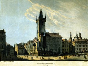 1860年頃の旧プラハ市庁舎の様子。
