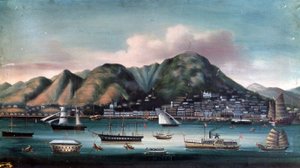 香港の港の風景（ヨットとパドルボート 作： Unknown artist