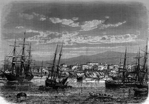 ギリシャのピレの港の風景。The Journal of Youth」に掲載された版画 作： Unknown artist