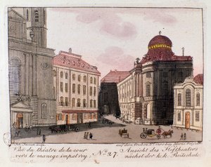 オーストリア・ウィーンの劇場と中庭から皇帝の執務室を望む。1815年のエングレーヴィング 個人蔵 作： Unknown artist