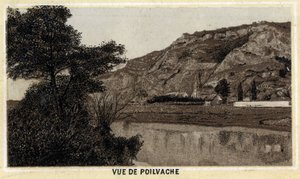 ベルギー、Vallee de la Meuse、Poilvacheの村の風景。19世紀末のクロモリトグラフ。 作： Unknown artist