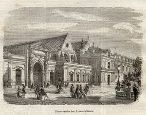 Vue du Conservatoire des Arts et metiers (Cnam) a Paris, rue saint Martin a Paris - (パリの美術工芸学校の眺め。「Dictionnaire populaire illustrious」に掲載された彫刻 - 1864年 - Joseph Decembre et Edmond Allonierによる) 作： Unknown artist