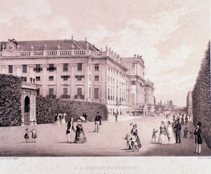 ウィーンのシェーンブルン宮殿（Schoenbrunn）の公園を歩く人たち。オーストリア。19世紀初頭の版画 個人蔵 作： Unknown artist