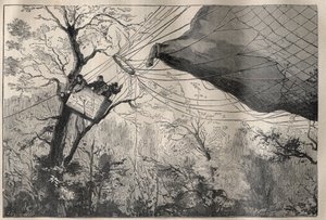 1870年の戦争：レオン・ガンベッタ（1838-1882）を乗せたボール「アルマン・バルベス」の降下 1870年10月7日 - Engraving In "La Science francaise" 作： Unknown artist