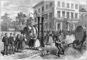 1873年、オーストリア・ウィーンの街角に設置された散水装置。 作： Unknown artist
