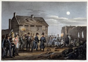 ワーテルローで偶然出会ったウェリントンとブラッハー - Edward Orme, ill by Atkinson, Londonの「Historical, military and naval anecdotes and incidents that arrived at Armies of Brittany and their allies, ending in Waterloo」の中で。 作： Unknown artist