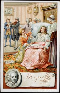 ヴォルフガング・アマデウス・モーツァルト（1756-1791）の最晩年の姿。19世紀のクロモリトグラフ 作： Unknown artist