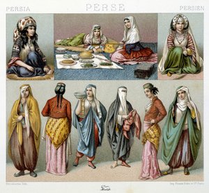 ペルシャの女性の食事と女性の衣装-ラシーネの「歴史的衣装」にて 作： Unknown artist