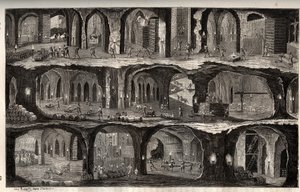 ヴィエリチカ岩塩坑での作業 - ポーランドの鉱山町 - ガリシアのヴィエリチカ岩塩坑での地下作業の様子 - ルイ・フィギエの「産業界の傑作」に掲載された彫刻 作： Unknown artist