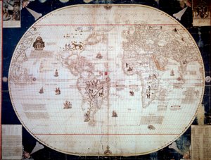航海士Sebastiano Caboto(Sebastien Cabot)(1476-1557)の世界地図1544年。パリ、B.N. 作： Unknown artist