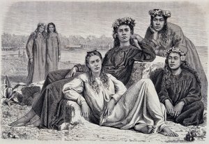 タヒチの若い女性たち - "Le Tour du Monde "にて 作： Unknown artist